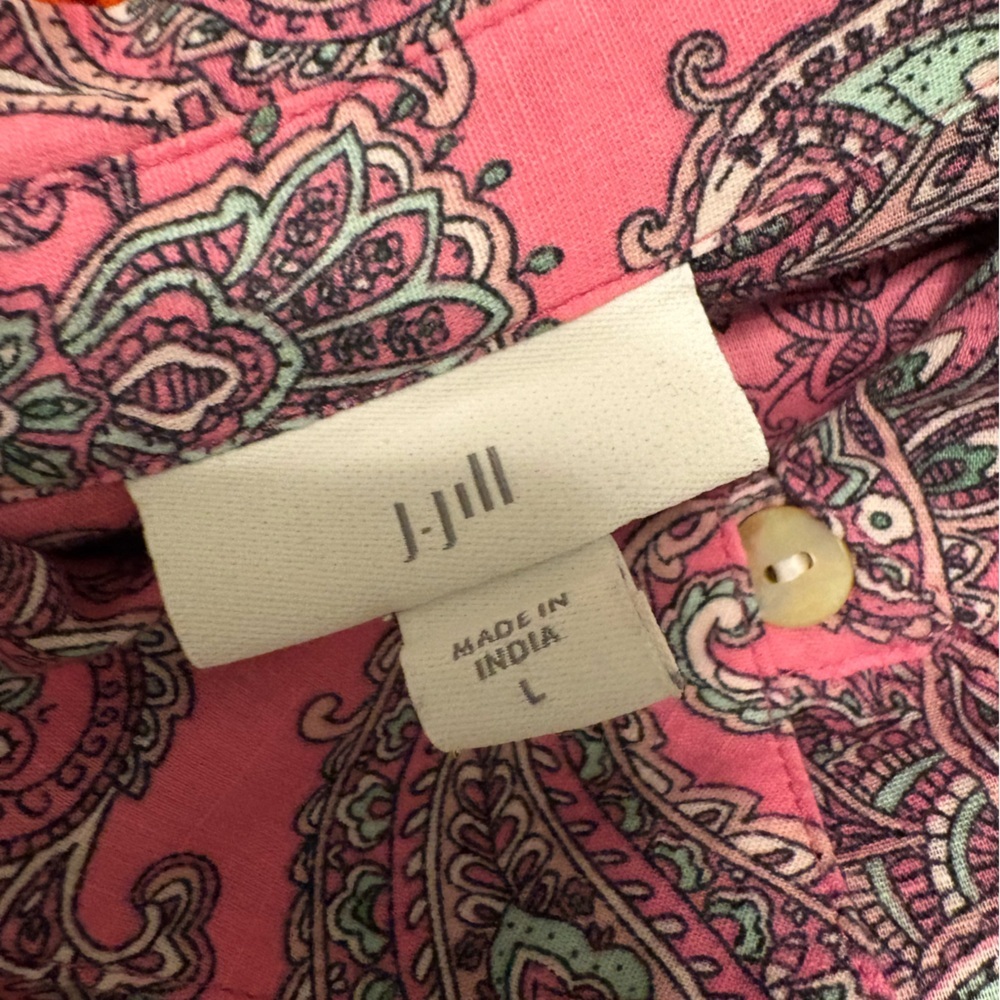 SALE J. Jill Pink & Black Paisley Button-Down Shirt – Size Large - Picture 2 of 11